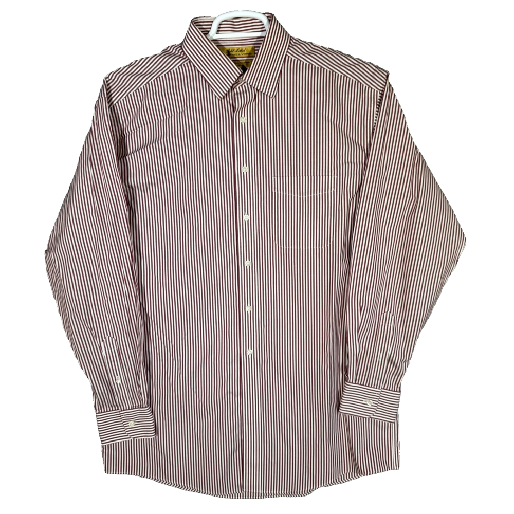 Gold Label Men's Dress Shirt 15.5/35 Red Striped 100% Cotton Career Formal